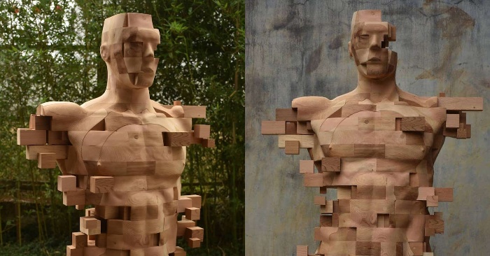  A sculptor posts on Instagram about how he makes „Glitchy“ wooden figures