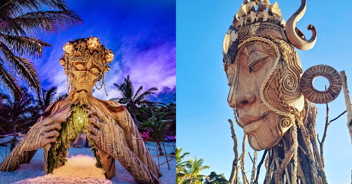  These sculptures are like mystical goddesses of music festivals, larger than life