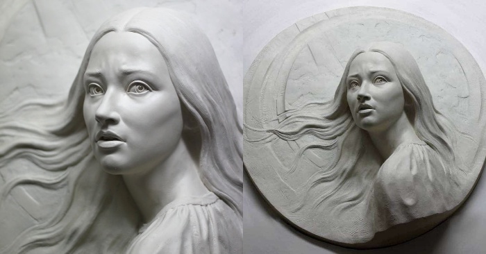  Beautiful high-relief sculpture shows mary of Nazareth in an emotional portrait