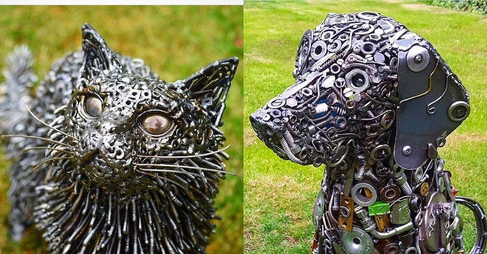  Artist creates life-sized animal sculptures from nuts, bolts, and scrap metal
