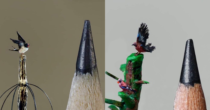  An artist creates sculptures of birds that are so tiny they require a microscope to fully appreciate them