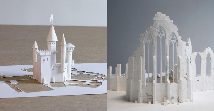  A paper building artist creates beautiful miniature buildings from a single sheet