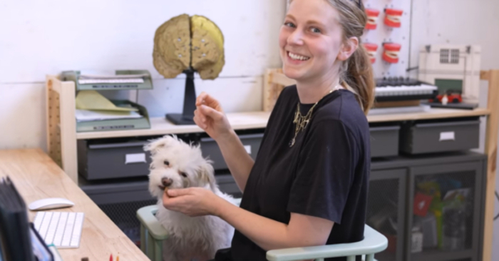  A woman creates a chair that enables helpless pets to work alongside their owners
